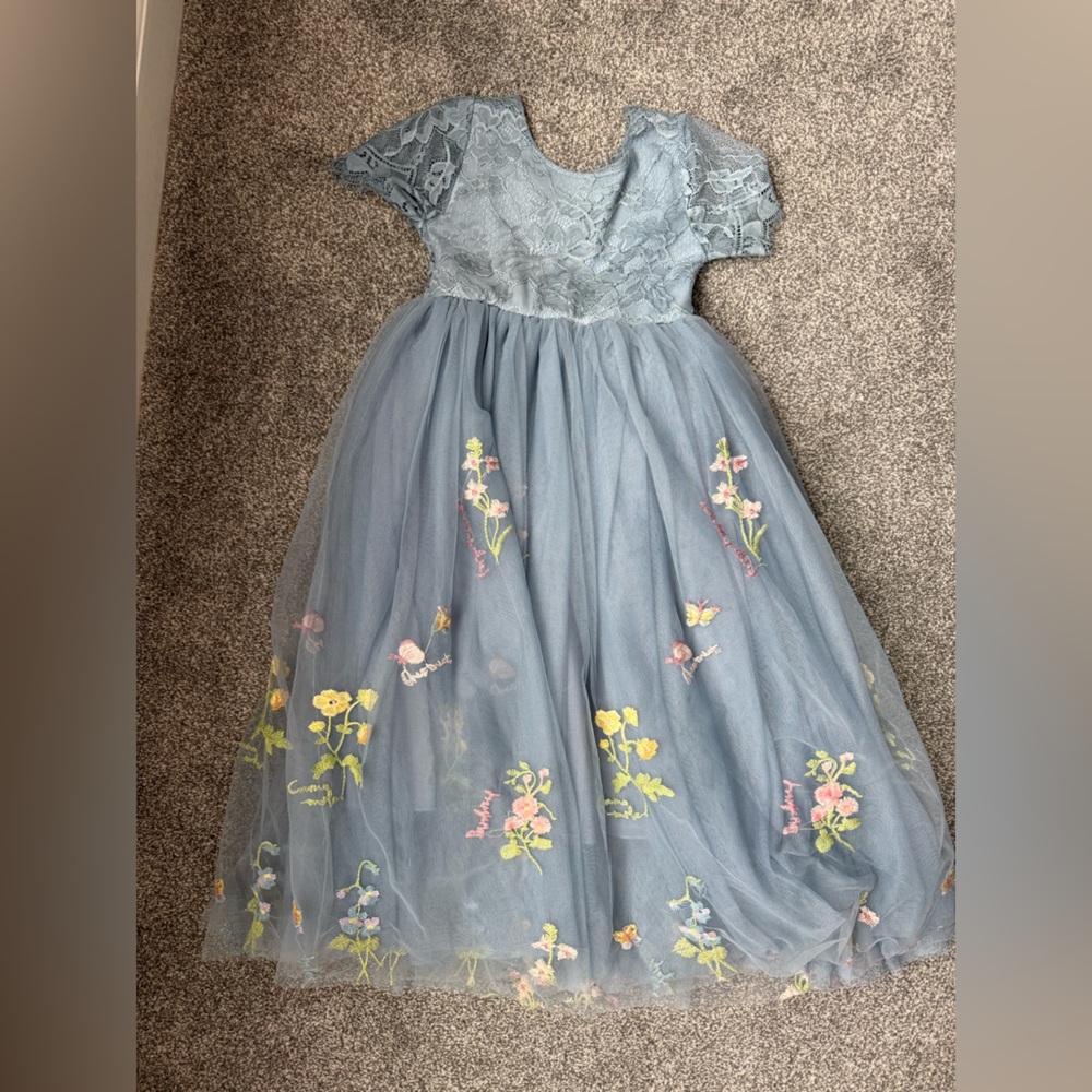 Elegant Floral Kids Dress in Gray
